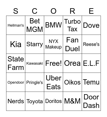 Super Bowl Bingo Card