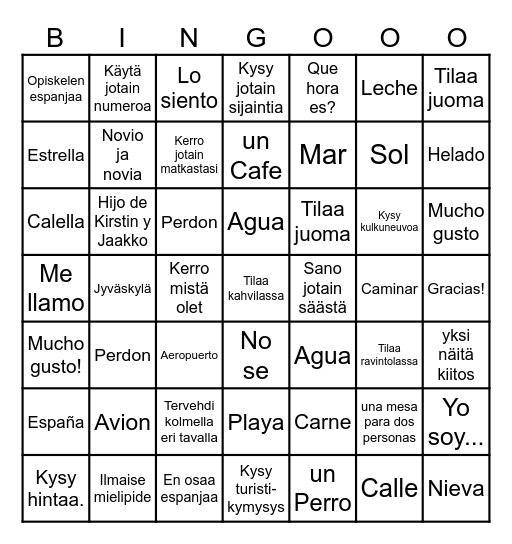 Español a Calella Bingo Card