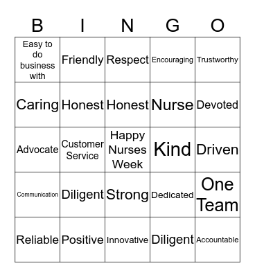 Nurses Week Bingo Card