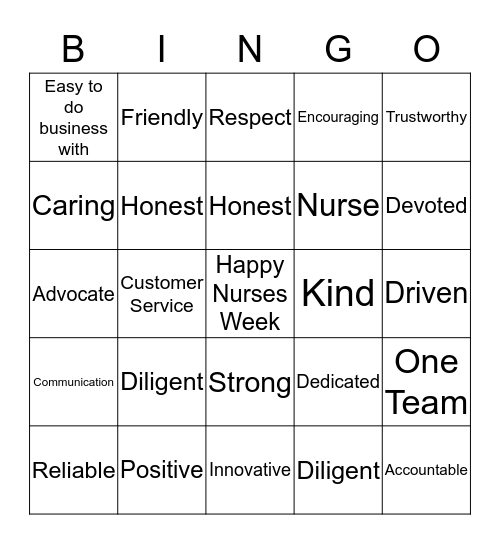 Nurses Week Bingo Card