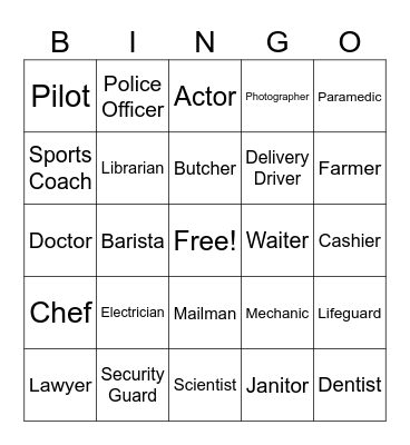 Bingo: Professions Bingo Card