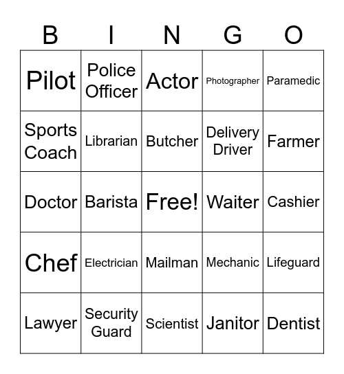 Bingo: Professions Bingo Card