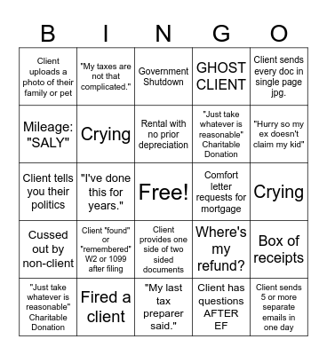 Tax Season Bingo Card