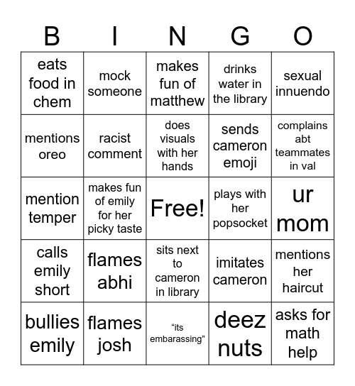 Elize Bingo Card