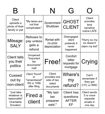 Tax Season Bingo Card