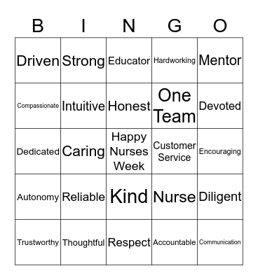 Happy Nurses Week Bingo Card