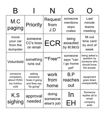 Workday Bingo Card