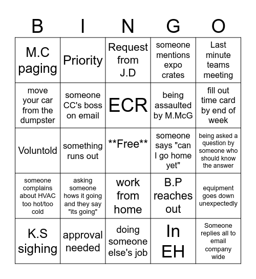 Workday Bingo Card