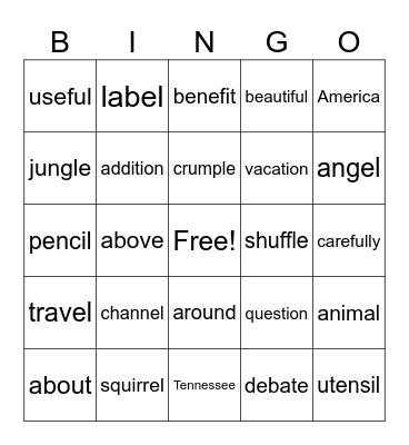 Schwa words (review) Bingo Card