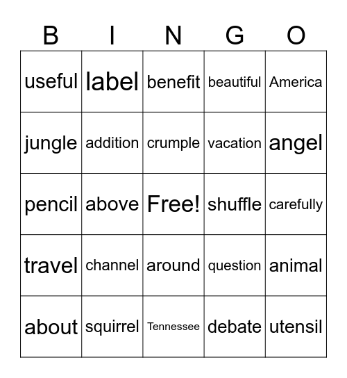 Schwa words (review) Bingo Card