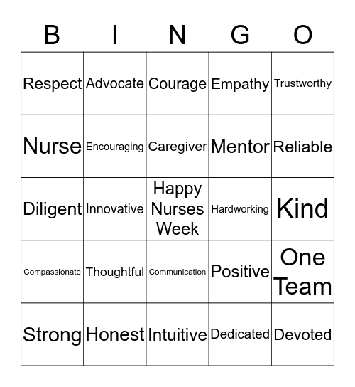 Nurses Week Bingo Card