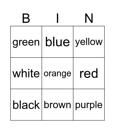 Colors Bingo Card