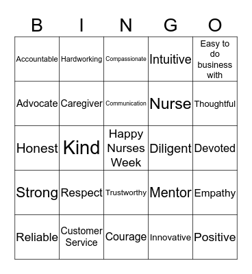 Nurses Week Bingo Card