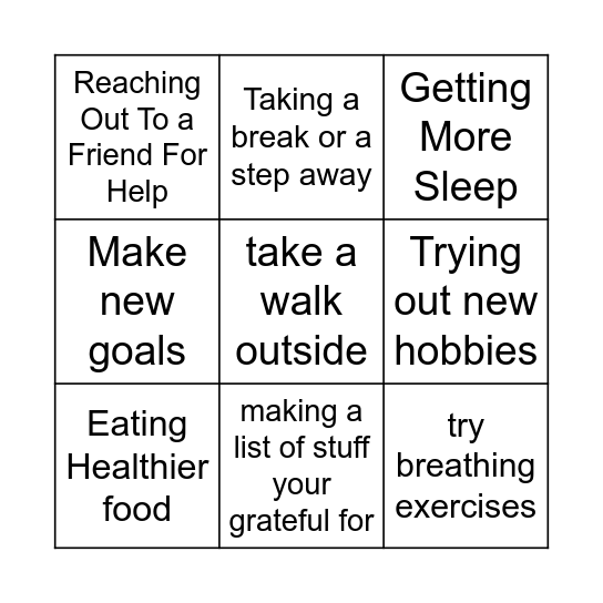 Stress Relief Bingo Card