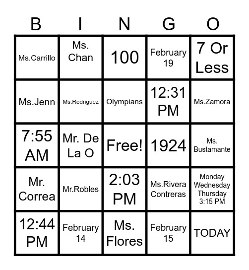 Celebrating 100 Days Of School Bingo Card