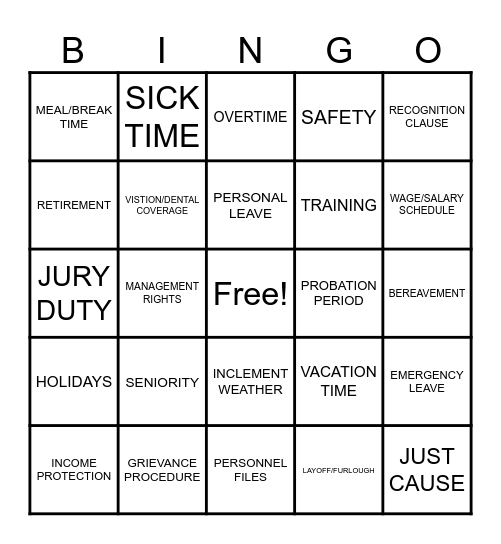 GET TO KNOW YOUR CONTRACT Bingo Card