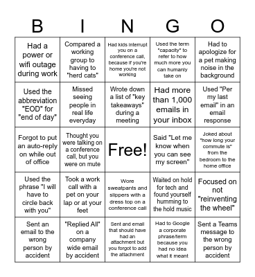 Corporate Bingo Card