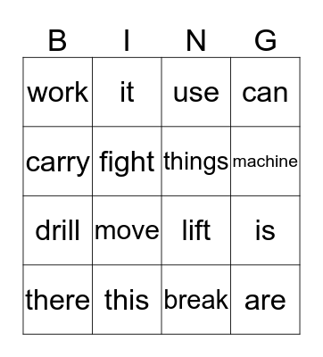 Mighty Machines  Bingo Card