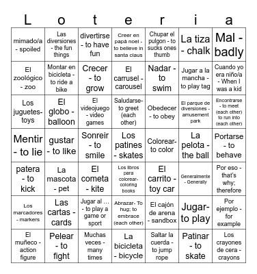 la niñez Bingo Card