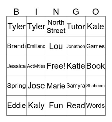 America Reads! Bingo Card