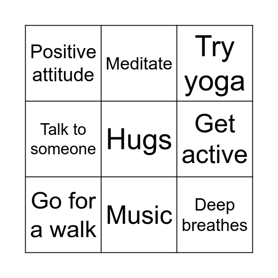 STRESS relief bingo Card