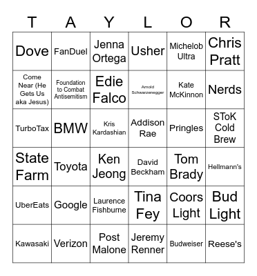 Super Bowl Commercial Bingo 2024 Bingo Card