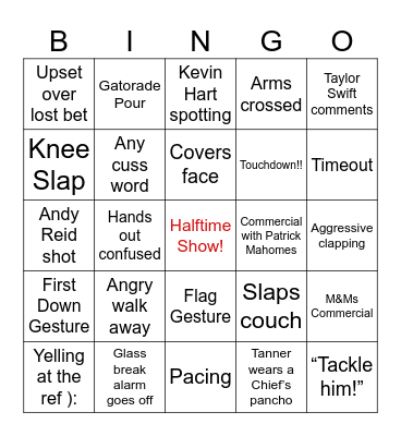 Superbowl Bingo Card