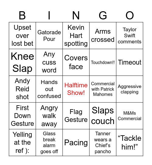 Superbowl Bingo Card