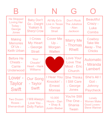 COUNTRY MUSIC BINGO Card