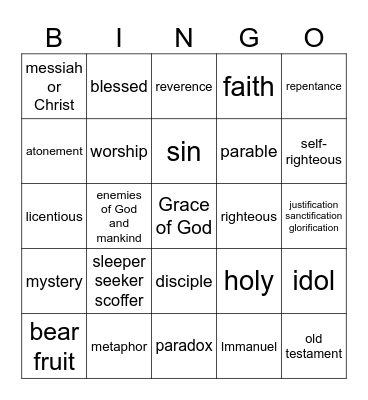 Bible Bingo Card