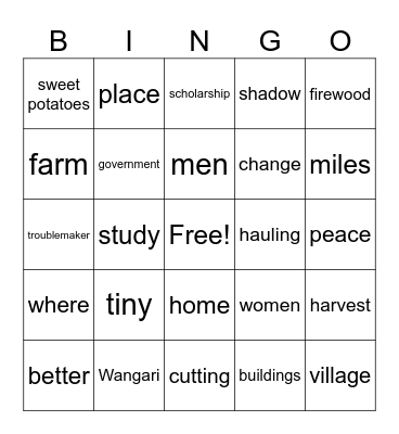 WANGARI-TREES-PEACE-BINGO CARD Bingo Card