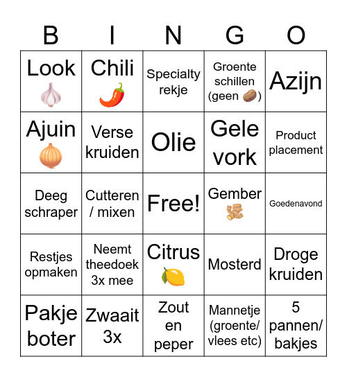 Dagelijkse kost Bingo Card