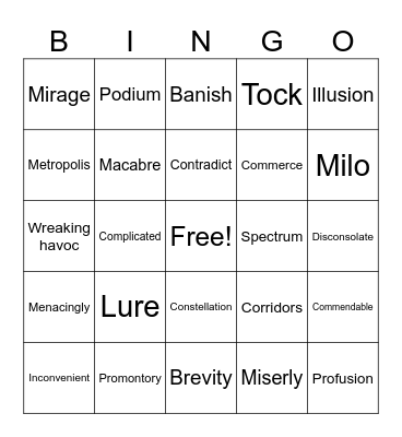 Vocabulary Bingo Card