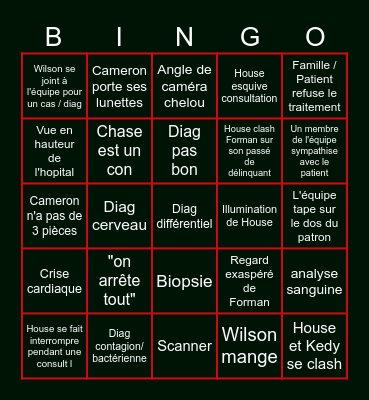 Dr. House Bingo Card