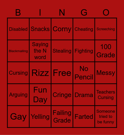 Things that happen at school Bingo Card