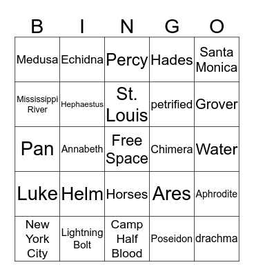 The Lightning Thief: Chapters 1-15 Bingo Card