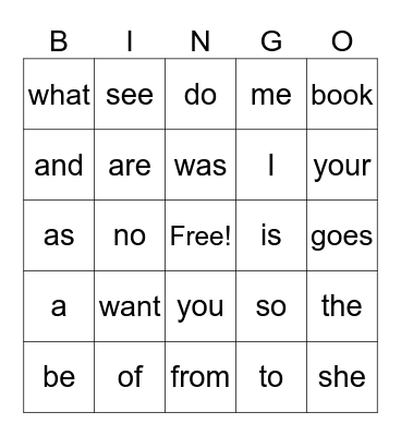 Heart Word Bingo Card