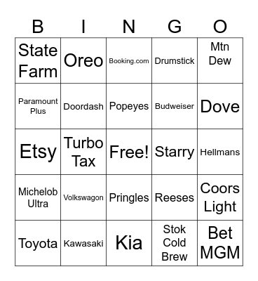 2024 Super Bowl Commercials Bingo Card