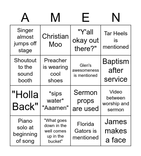 Crosspointe Bingo Card