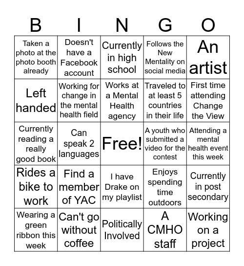 Change the View 2016 Bingo Card