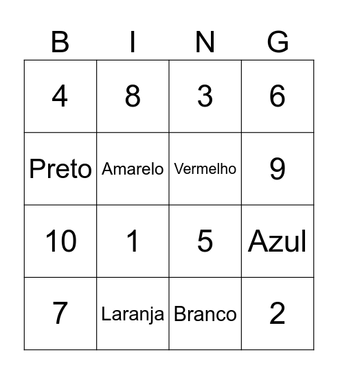 Cores e Números Bingo Card