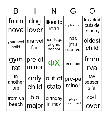 Phi Chi Bingo Card