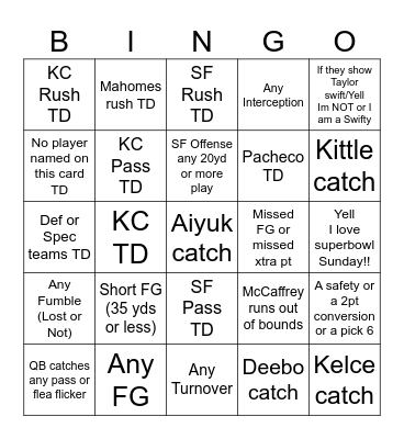 SUPER BOWL BINGO Card