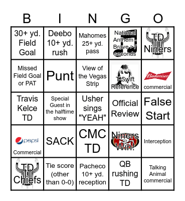 Superbowl Bingo Card