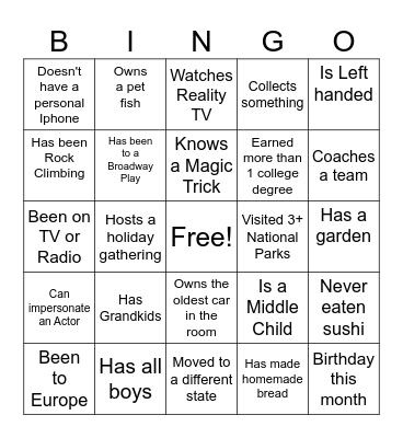 Getting to Know You Bingo Card