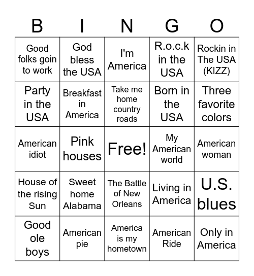 AMERICAN Bingo Card