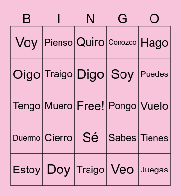 Spanish Bingo Card