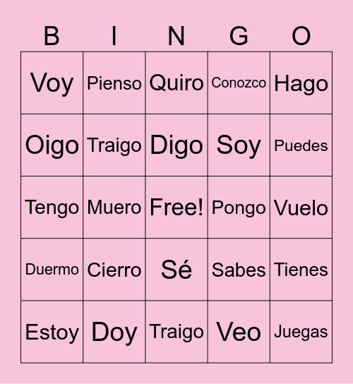 Spanish Bingo Card