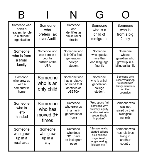 Crowe Diversity Bingo Card
