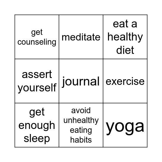 stress relief BINGO Card